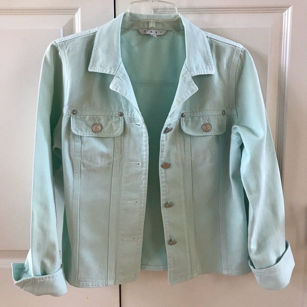 Cabi Denim Jacket in Pale Aqua, Size Small